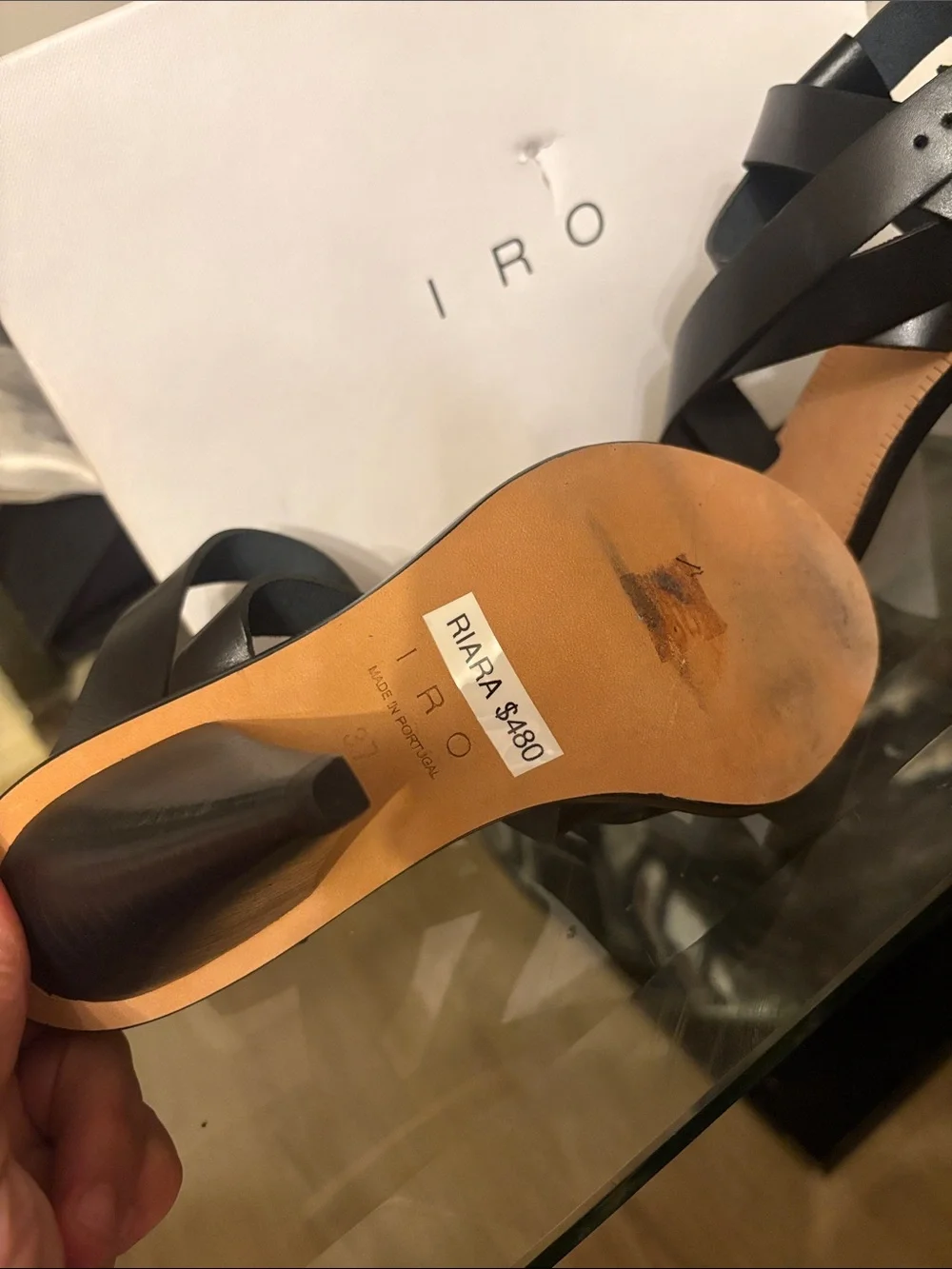 IRO Black Leather Strappy Heel Sandals
